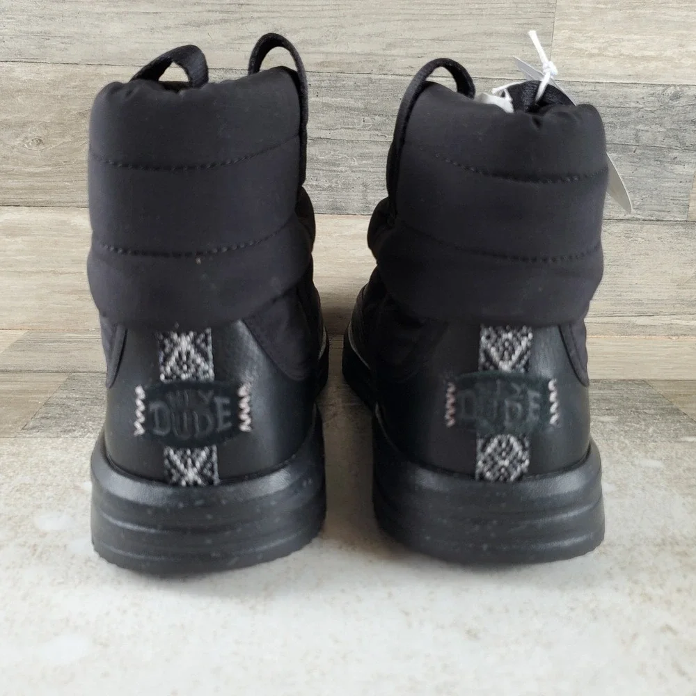Hey Dude Camden Cuff Womens Winter Boots Sz 9 Black Nylon Quilt Leather Comfort